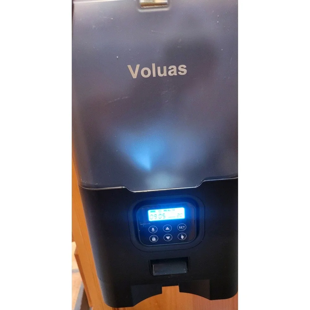 Voluas Automatic Pet Feeder 6.0L Black Dual Bowl Timed Feeding Voice Recorder